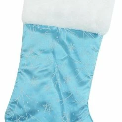 Discount ⌛ Northlight Seasonal 20.5" Blue Glitter Snowflake Organza 🎅 Christmas Stocking With White Faux Fur Cuff ✔️